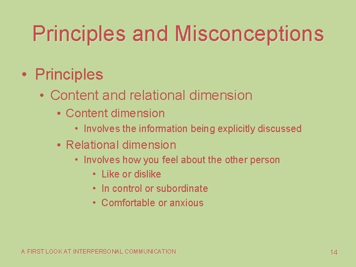 Principles and Misconceptions • Principles • Content and relational dimension • Content dimension •