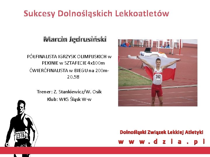 Sukcesy Dolnośląskich Lekkoatletów Marcin Jędrusiński PÓŁFINALISTA IGRZYSK OLIMPIJSKICH w PEKINIE w SZTAFECIE 4 x