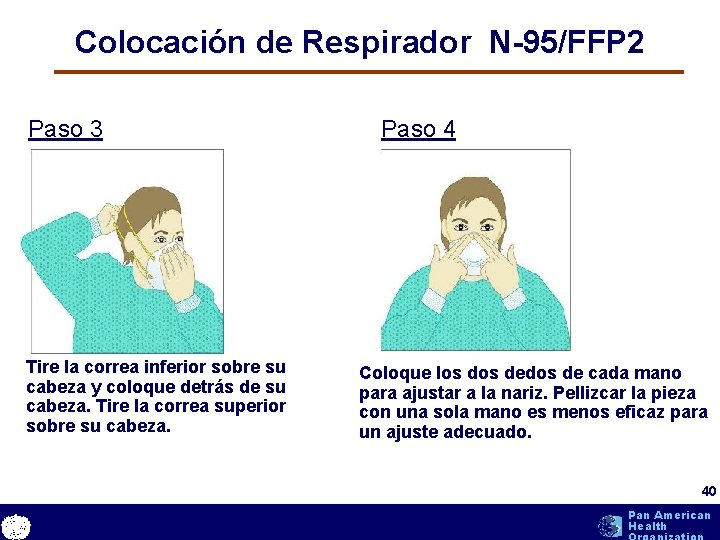 Colocación de Respirador N-95/FFP 2 Paso 3 Tire la correa inferior sobre su cabeza Colocación de Respirador N-95/FFP 2 Paso 3 Tire la correa inferior sobre su cabeza