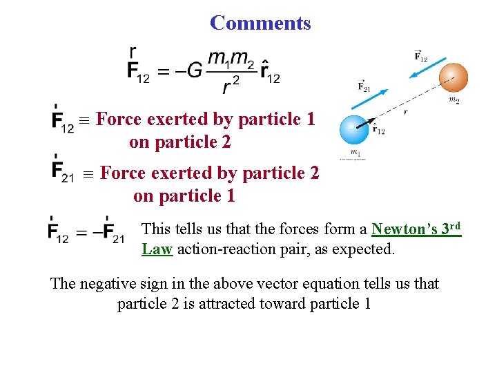 Comments Force exerted by particle 1 on particle 2 Force exerted by particle 2 Comments Force exerted by particle 1 on particle 2 Force exerted by particle 2