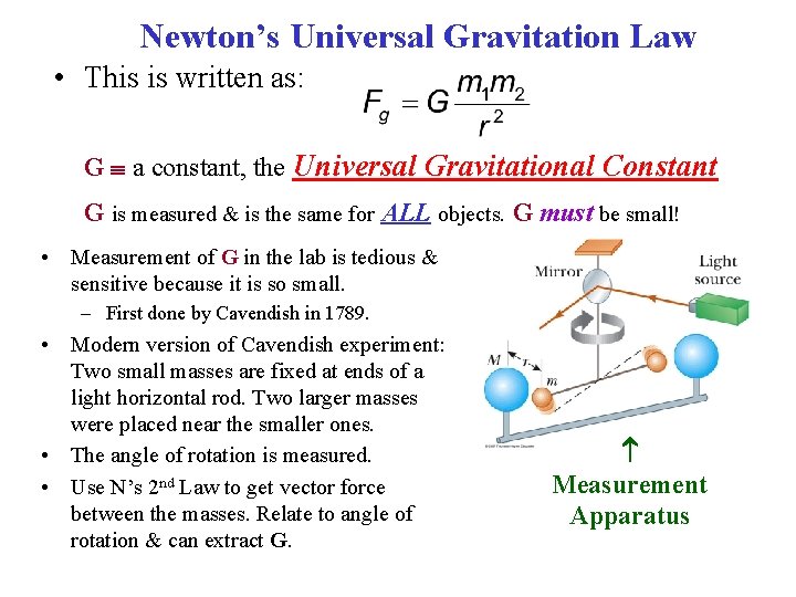 Newton’s Universal Gravitation Law • This is written as: G a constant, the Universal Newton’s Universal Gravitation Law • This is written as: G a constant, the Universal
