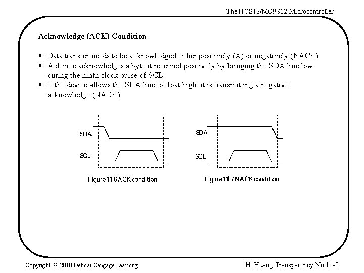 The HCS 12/MC 9 S 12 Microcontroller Acknowledge (ACK) Condition § Data transfer needs