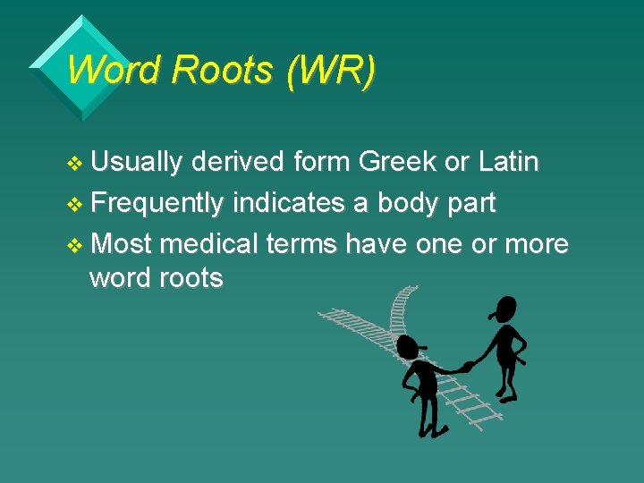 Word Roots (WR) v Usually derived form Greek or Latin v Frequently indicates a