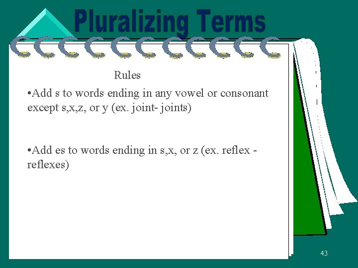 Rules • Add s to words ending in any vowel or consonant except s,