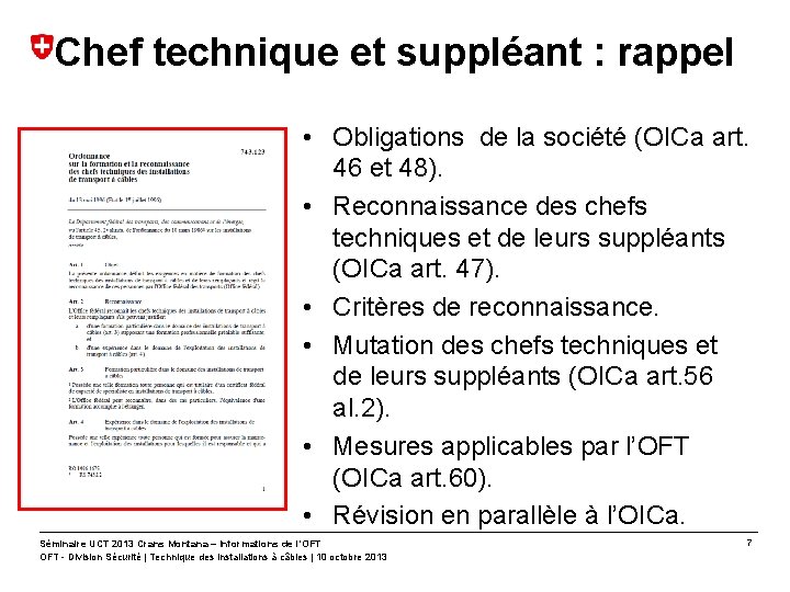 Chef technique et suppléant : rappel • Obligations de la société (OICa art. 46