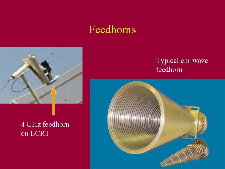 Feedhorns Typical cm-wave feedhorn 4 GHz feedhorn on LCRT 