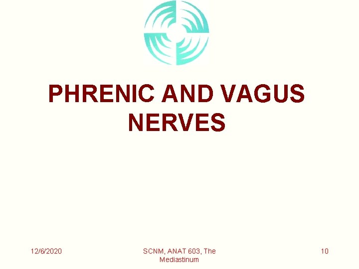 PHRENIC AND VAGUS NERVES 12/6/2020 SCNM, ANAT 603, The Mediastinum 10 