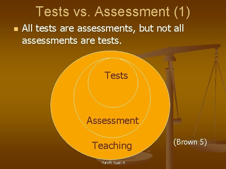 Tests vs. Assessment (1) n All tests are assessments, but not all assessments are