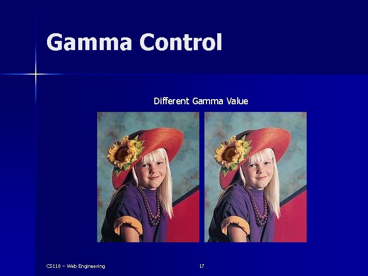 Gamma Control Different Gamma Value CS 118 – Web Engineering 17 