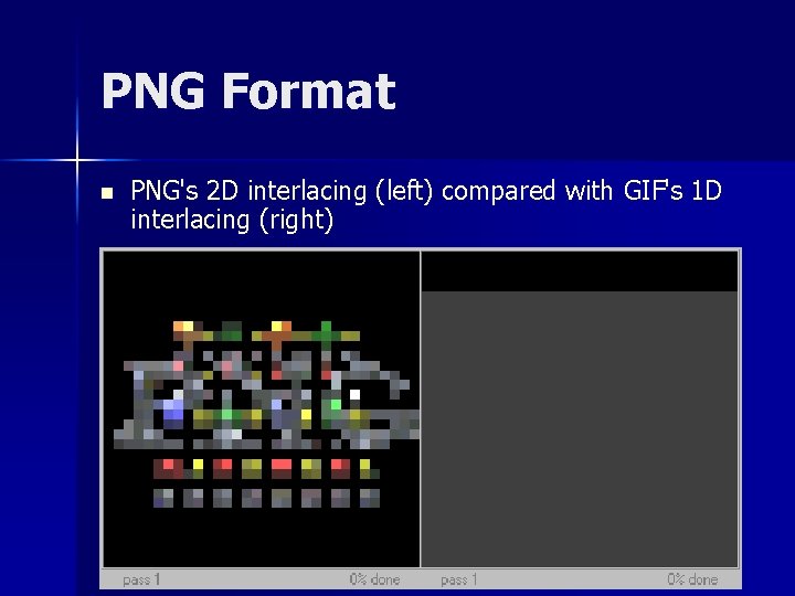 PNG Format n PNG's 2 D interlacing (left) compared with GIF's 1 D interlacing