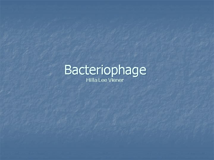 Bacteriophage Hilla Lee Viener 