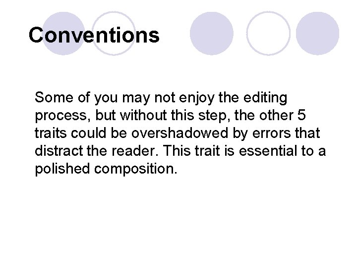 Conventions Some of you may not enjoy the editing process, but without this step, Conventions Some of you may not enjoy the editing process, but without this step,