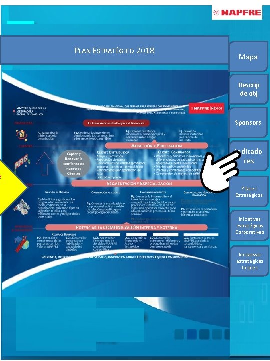 e a PLAN ESTRATÉGICO 2018 Mapa Descrip de obj Sponsors Indicado res Pilares Estratégicos