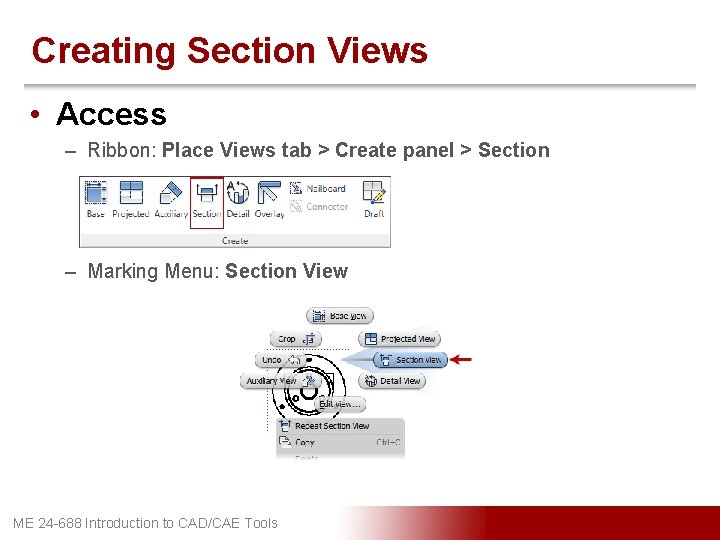 Creating Section Views • Access – Ribbon: Place Views tab > Create panel >