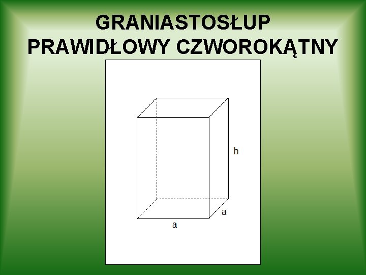 GRANIASTOSŁUP PRAWIDŁOWY CZWOROKĄTNY GRANIASTOSŁUP PRAWIDŁOWY CZWOROKĄTNY
