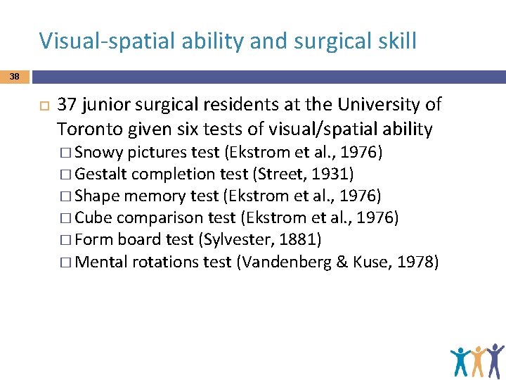Visual-spatial ability and surgical skill 38 37 junior surgical residents at the University of