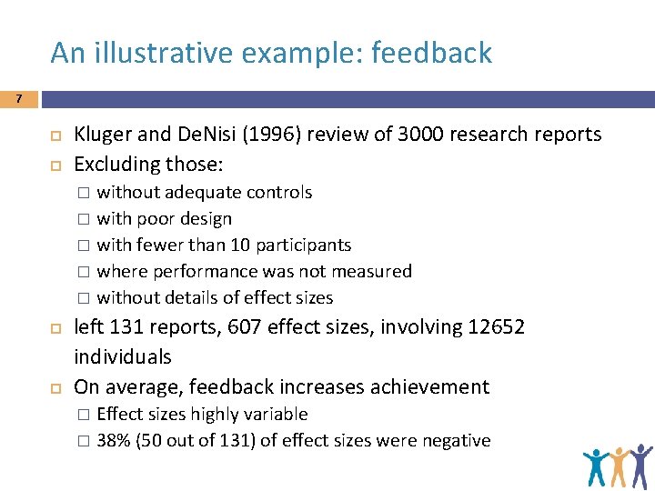 An illustrative example: feedback 7 Kluger and De. Nisi (1996) review of 3000 research
