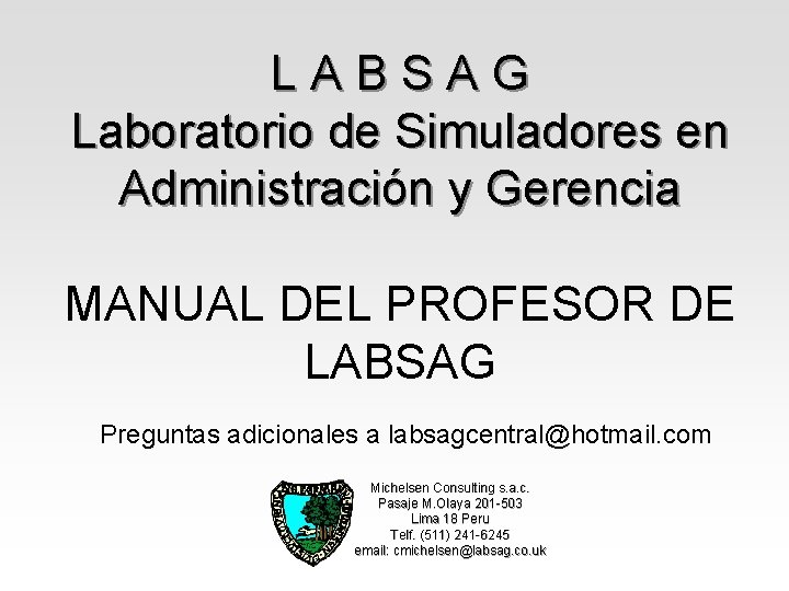 LABSAG Laboratorio de Simuladores en Administración y Gerencia MANUAL DEL PROFESOR DE LABSAG Preguntas