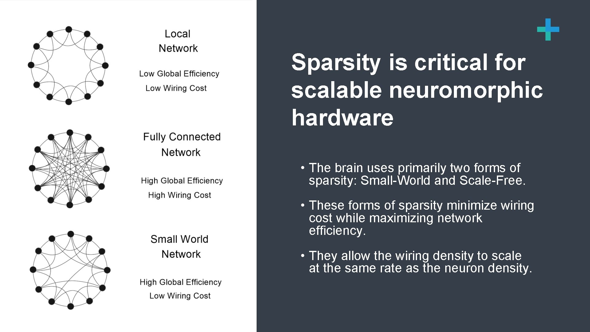 3 Sparsity is critical for scalable neuromorphic hardware • The brain uses primarily two