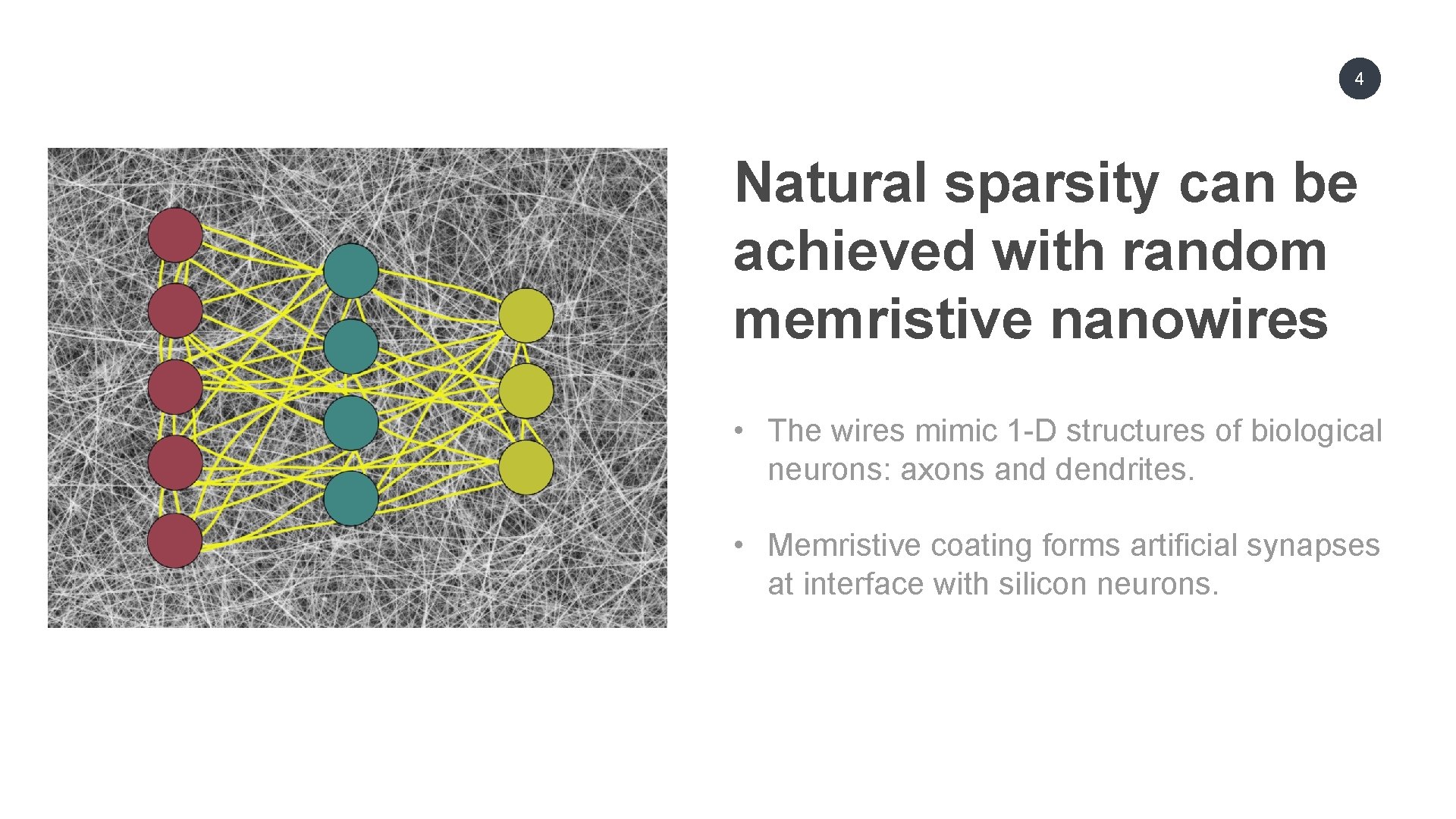 4 OUR AGENDA Natural sparsity can be achieved with random memristive nanowires • The
