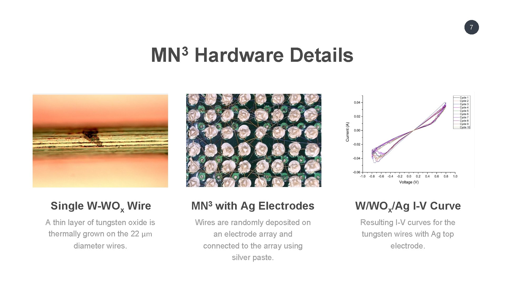 7 3 MN Hardware Details Single W-WOx Wire MN 3 with Ag Electrodes W/WOx/Ag