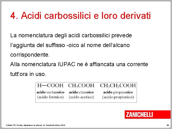 4. Acidi carbossilici e loro derivati La nomenclatura degli acidi carbossilici prevede l’aggiunta del