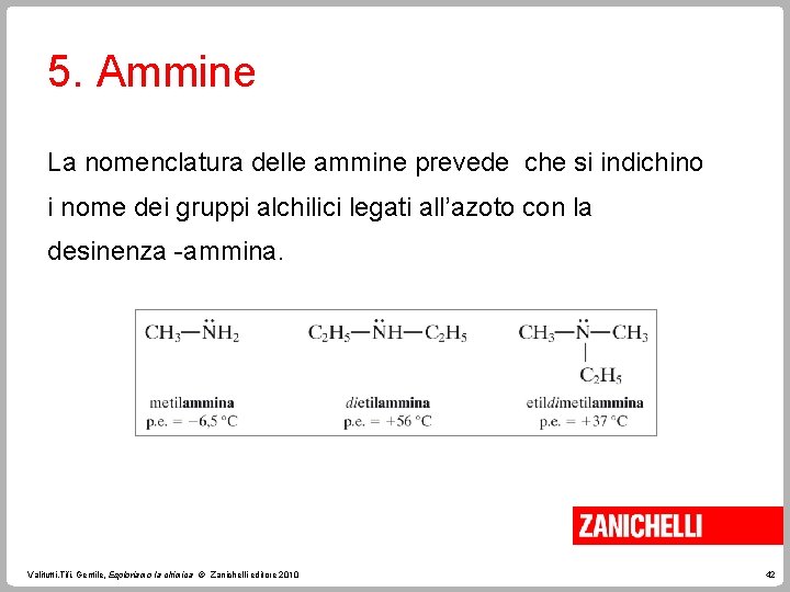 5. Ammine La nomenclatura delle ammine prevede che si indichino i nome dei gruppi