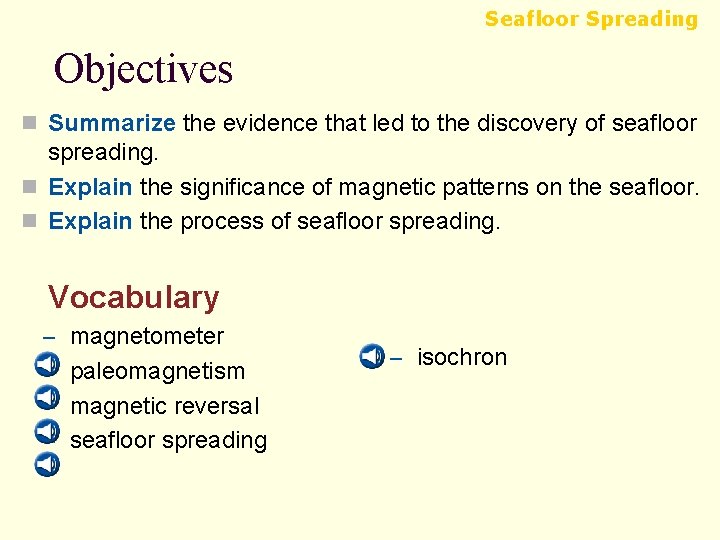 Seafloor Spreading Objectives n Summarize the evidence that led to the discovery of seafloor