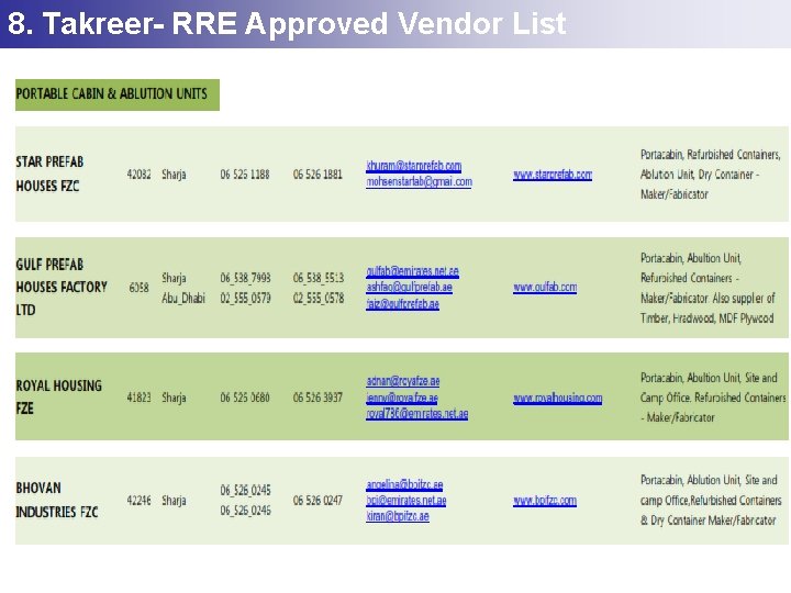 8. Takreer- RRE Approved Vendor List 
