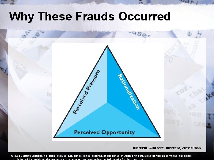 Why These Frauds Occurred Albrecht, Zimbelman © 2011 Cengage Learning. All Rights Reserved. May Why These Frauds Occurred Albrecht, Zimbelman © 2011 Cengage Learning. All Rights Reserved. May