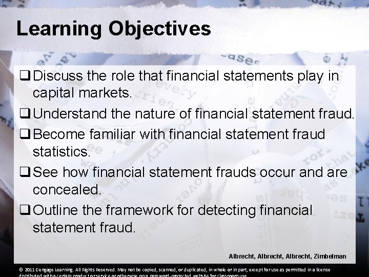 Learning Objectives q Discuss the role that financial statements play in capital markets. q Learning Objectives q Discuss the role that financial statements play in capital markets. q