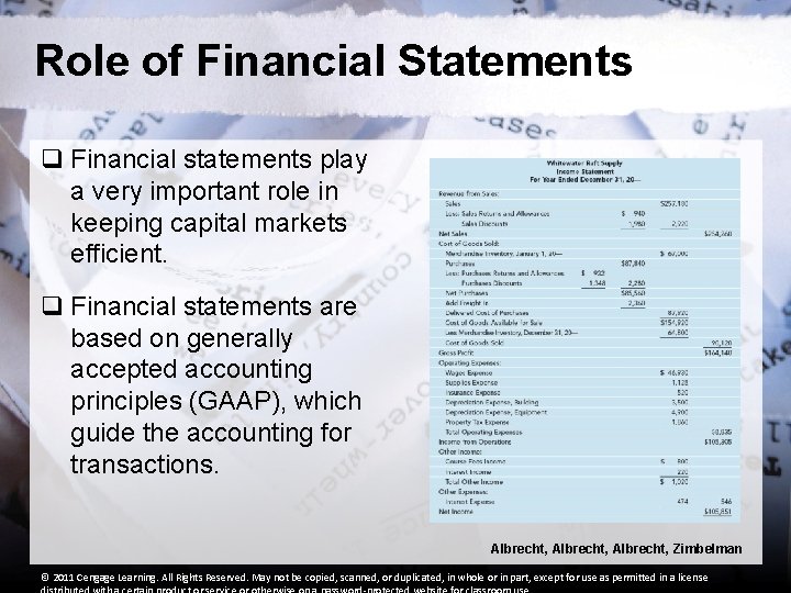 Role of Financial Statements q Financial statements play a very important role in keeping Role of Financial Statements q Financial statements play a very important role in keeping