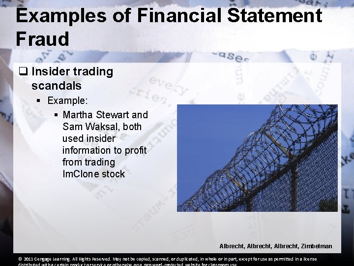 Examples of Financial Statement Fraud q Insider trading scandals § Example: § Martha Stewart Examples of Financial Statement Fraud q Insider trading scandals § Example: § Martha Stewart