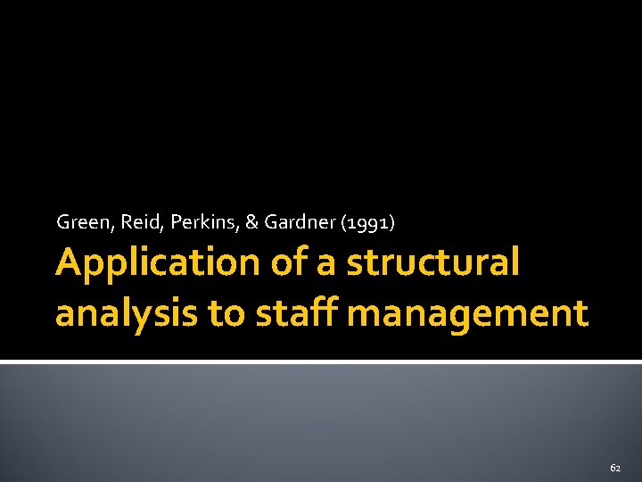 Green, Reid, Perkins, & Gardner (1991) Application of a structural analysis to staff management