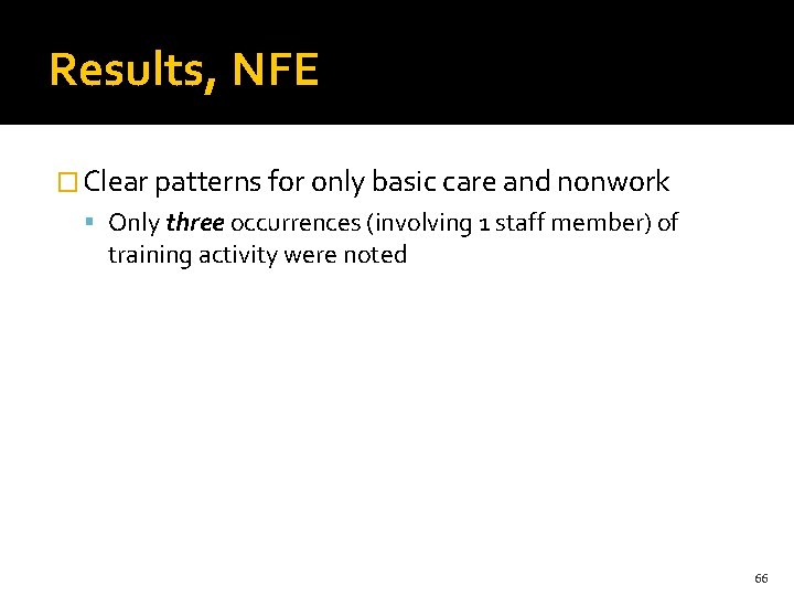 Results, NFE � Clear patterns for only basic care and nonwork Only three occurrences