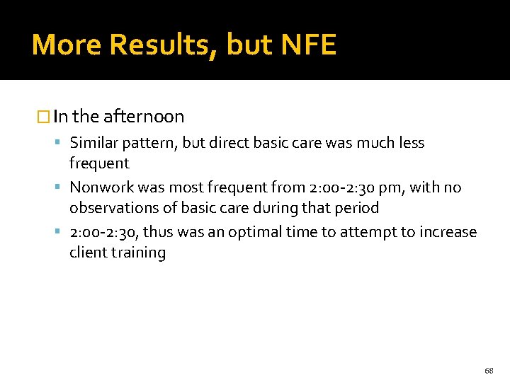 More Results, but NFE � In the afternoon Similar pattern, but direct basic care