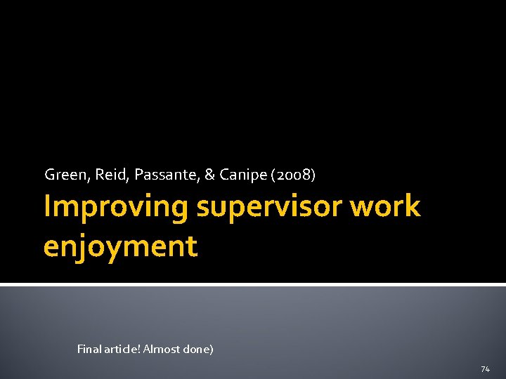 Green, Reid, Passante, & Canipe (2008) Improving supervisor work enjoyment Final article! Almost done)