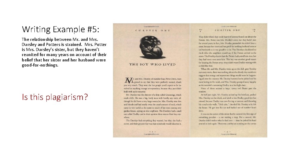 Writing Example #5: The relationship between Mr. and Mrs. Dursley and Potters is strained.