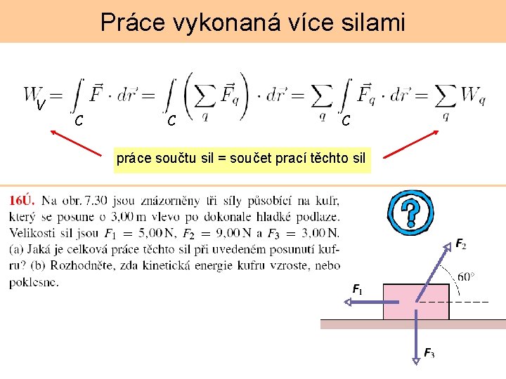 Práce vykonaná více silami V C C C práce součtu sil = součet prací