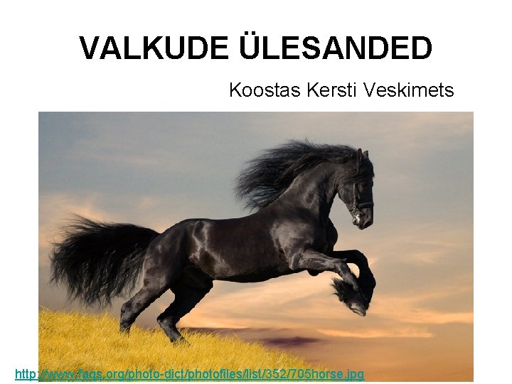 VALKUDE ÜLESANDED Koostas Kersti Veskimets http: //www. faqs. org/photo-dict/photofiles/list/352/705 horse. jpg 