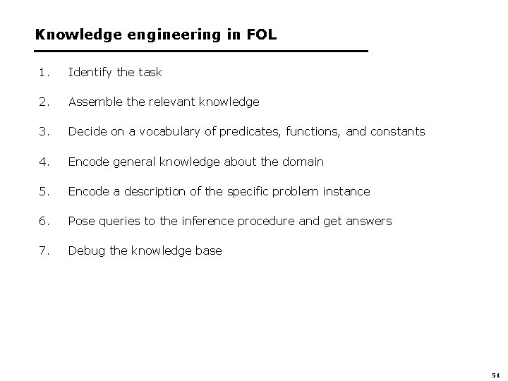 Knowledge engineering in FOL 1. Identify the task 2. Assemble the relevant knowledge 3.