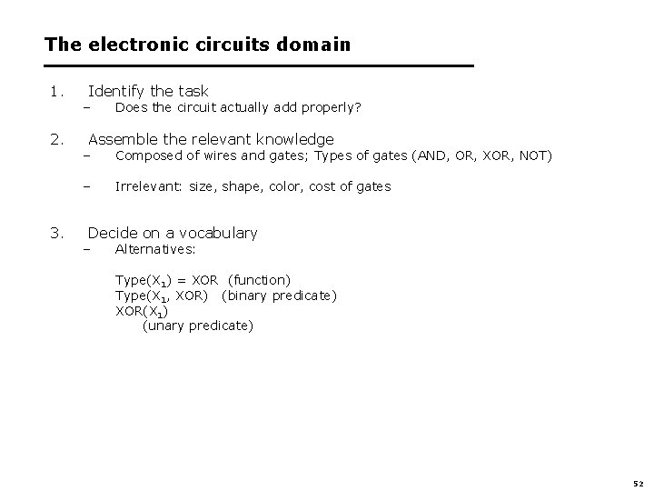 The electronic circuits domain 1. 2. 3. Identify the task – Does the circuit