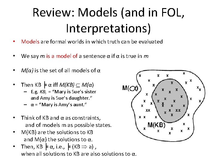 Review: Models (and in FOL, Interpretations) • Models are formal worlds in which truth