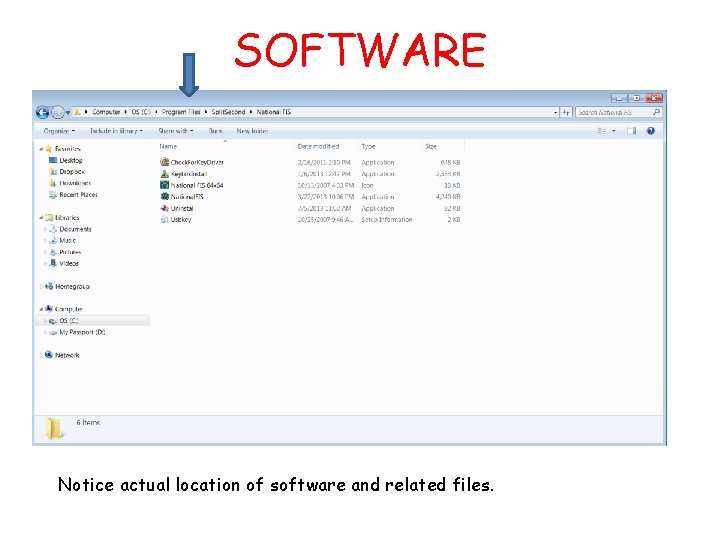 SOFTWARE Notice actual location of software and related files. 