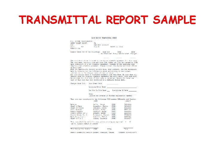 TRANSMITTAL REPORT SAMPLE 
