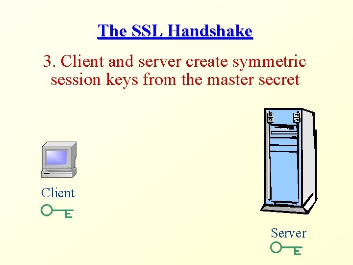 The SSL Handshake 3. Client and server create symmetric session keys from the master
