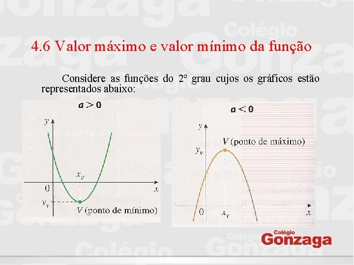 4. 6 Valor máximo e valor mínimo da função Considere as funções do 2º