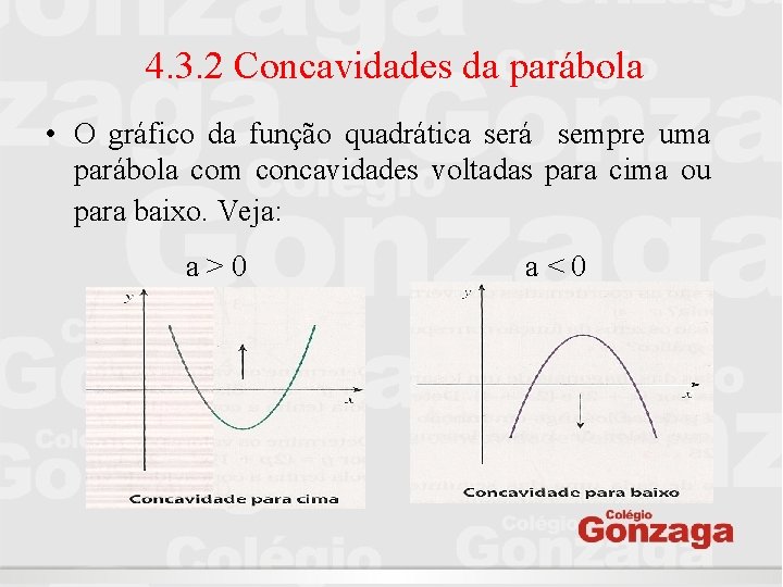 4. 3. 2 Concavidades da parábola • O gráfico da função quadrática será sempre