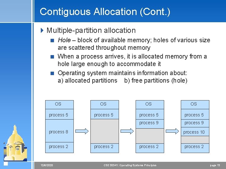 Contiguous Allocation (Cont. ) 4 Multiple-partition allocation < Hole – block of available memory;