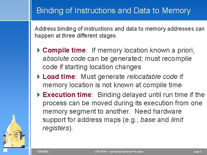 Binding of Instructions and Data to Memory Address binding of instructions and data to